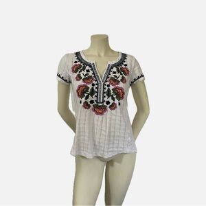 Anthropologie White Embroidered Peplum Blouse